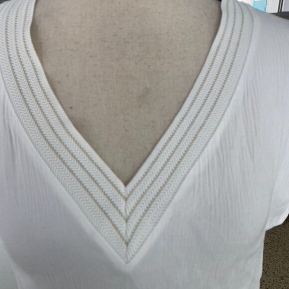 Massimo Dutti White V neck Tee Shirt Size M - Picture 3 of 4